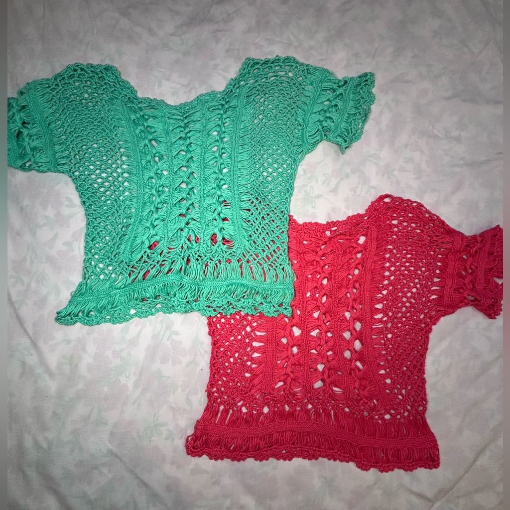 Crochet Tops Lot - Teal And Coral